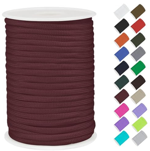 CAMAL Paracord 4mm Polypropylenseil 7-Strang Core 30m Starke Schnur Paracord Armbänd Schnur Reißfest Utility Seil 4mm Hält bis zu 70kg, Seile für Camping, Zeltspanner (Weinrot)