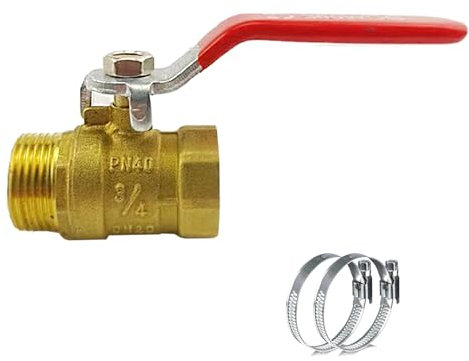 Kugelhahn, 3/4 Zoll Kugelhahn mit rotem Flügelgriff, Messing, Aussengewinde/Innengewinde voller Durchgang, Hebelgriff