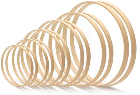 Focenat 12 Stück Bambus Floral Hoop, 6 Größen (8/10/13/15/18/20 cm) Bambus Holzringe zum Basteln, Makramee Ringe Set für DIY Hochzeitskranz und Wandbehang Handwerk Dekor