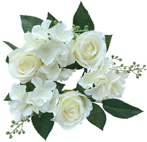 Candle Rings Wreaths 4 Inch Artificial Rose Candle Wreath Silk Flower Christmas Candle Rings for Pillars Wedding Centerpiece Party Home Table Decor White Candle Rings