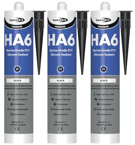 Bond It HA6 High Modulus Marine Silicone Sealant – 3x Black, 310ml | Aquarium-Safe – UV & Saltwater Resistant – Waterproof – Flexible | Ideal Sealant for Glass – Gaskets – & High Movement Joints