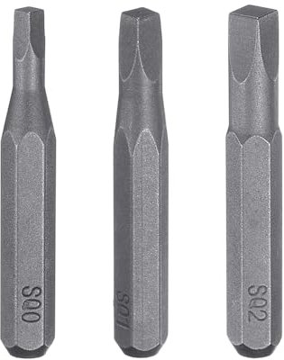 sourcing map 3pcs SQ0 SQ1 SQ2 Square Screwdriver Bit Set 5/32 Hex Shank 28mm Length S2 Steel Magnetic 4 Point Head Hex Screw Driver Bits for Electric Manual Screwdrivers Precision Repair