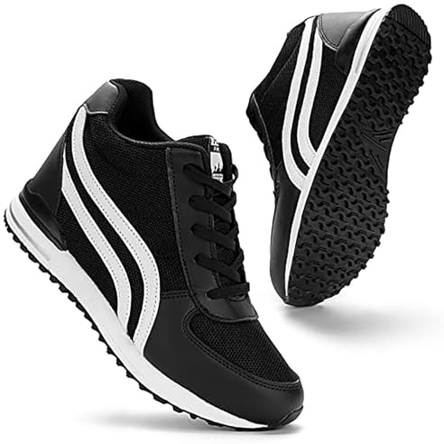 KOWAYI Fashion Hidden Heel Wedge Trainers for Women 1.77 Heel Lace Up Wedge Boots Non-Slip High Top Platform Sneakers Walking Wedding Shoes