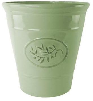 Classic Olive Plastic Planter for Gardening – Outdoor & Indoor Flowers Pot with Glossy Finish | Weatherproof Plant Pot with Drainage Holes – Flower Pots for Gardens & Balconies (Green, 40cm-Pack 1)