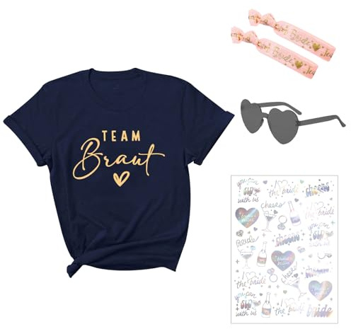 Moerstar Jga Shirt Frauen, Team Braut Tshirt Set mit Team Bride Armbänder e Tattoos Jga Accessoires Frauen für jungesellinenabschied Braut Brautaccessoires zur Hochzeit