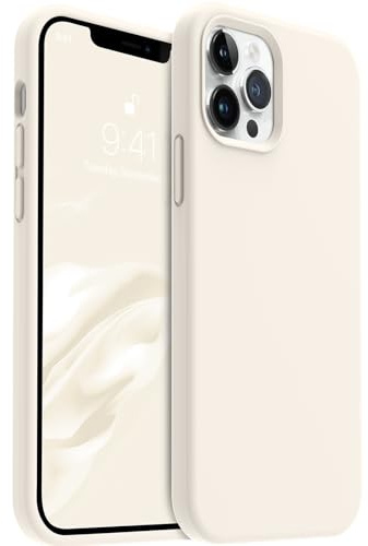 AOTESIER Shockproof Designed for iPhone 12 Pro Max Case, Liquid Silicone Phone Case with [Soft Anti-Scratch Microfiber Lining] Drop Protection 6.7 inch Slim Thin Cover, Cream