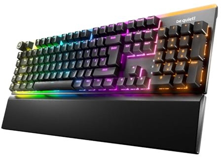 be quiet! Light Mount keyboard, factory-lubricated mechanical Silent Switches, 3 layers of foam, extra silent keystrokes, PBT doubler-shot keycaps, ARGB, 3D Media Wheel
