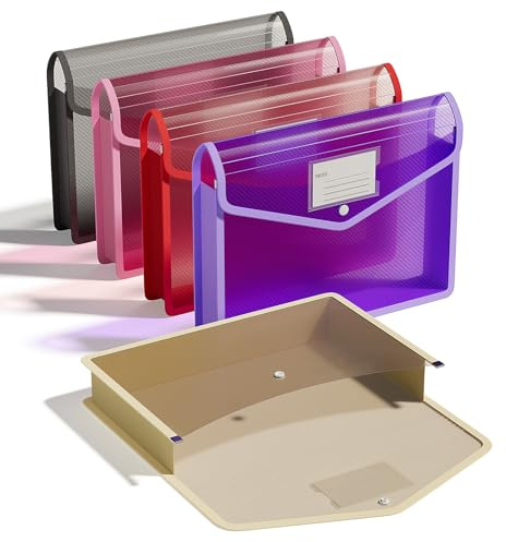 ThinkTex Plastic Expanding File Folder, Transparent envelopes with Snap Closure, No Dividers, Large Capacity,Document Organizer for Receipts, Bills&Taxes, Letter/A4 Size for School/Office/Home-5 Pack