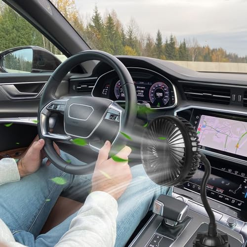 Dicross Cup Holder Fan, Car Cup Holder Fan for Car Vehicle Van RV Truck with 3 Adjustable Speeds& 360° Rotation (No Battery)