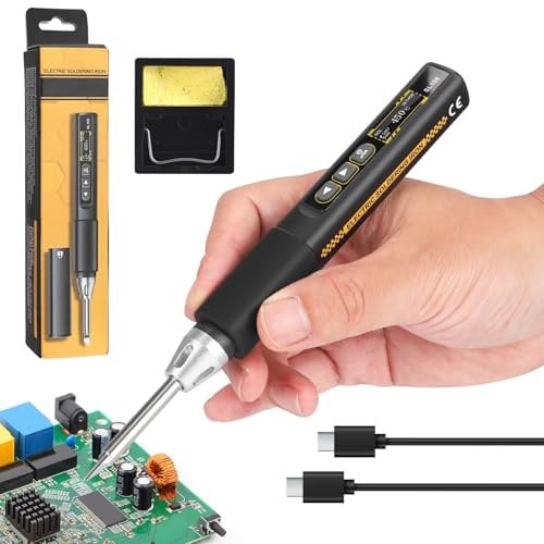 Soldador portátil con batería, 96 W, USB C, juego de soldador con ajustable 100-450 °C, alta capacidad y calentamiento rápido, pantalla digital, juego de hierro de precisión con soporte, soldador de