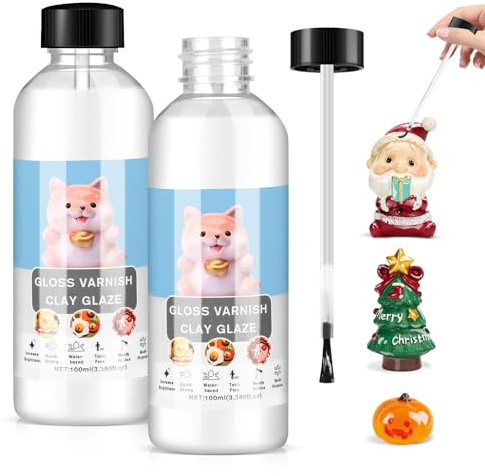 XULIERUX Smalto trasparente 200ml, per ceramica e argilla modellabile ad asciugatura all'aria, effetto lucido, resistente, impermeabile, per tempere acriliche.