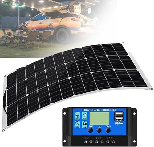 Kit Panel Solar Flexible 500W 18V Placa Solar y Controlador de Cargador para Baterías 12V/24V, Autocaravana, Caravana,Barco, Yate, Automóvil(1x500W)