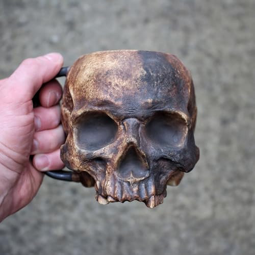 Ucuse 17oz Resin Skull Mug Viking Drinking Cup - Viking Warrior Skull Beer Cup Medieval Tankard Perfect Halloween Decoration and Gift for Men - Beer Stein, Tankard, Coffee Mug in One