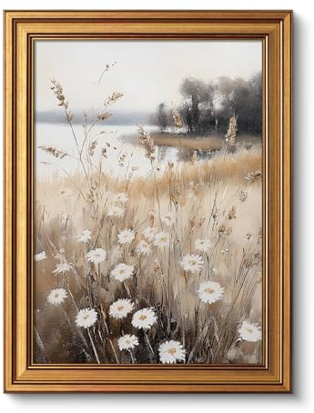ARPEOTCY Vintage Goldener Rahmen Wandbilder Wohnzimmer, Wanddeko mit, Leinwand Bilder Wandbilder für Wohnzimmer & Schlafzimmer, Blumenfeld 40.5L x 30.5W