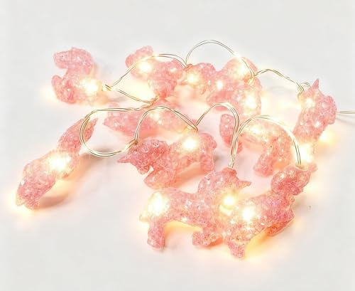 FLCSIed Dekorative Lichterkette mit Einhorn-Tiermotiv, batteriebetrieben, 20 LEDs, 2 m, für Urlaub, Camping, Hochzeit, Schlafzimmer, Dekoration (Rosa)
