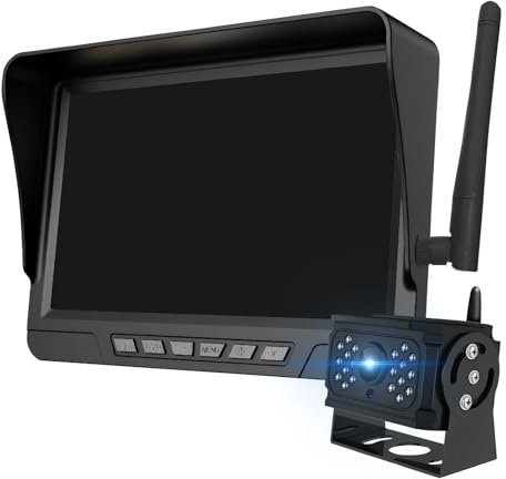 Rückfahrkamera Kabellos, 1080P HD Rückfahrkamera Funk mit 7 Zoll Monitor | Drahtlose, IP67 Wasserdicht,170° Weitwinkel Nachtsicht, Funk Rückfahrkamera Set für Auto, LKW,Wohnwagen,Einfache Installation