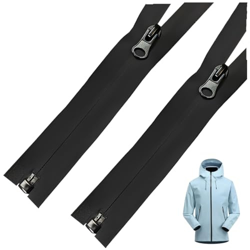 KAFZEL 2 Pezzi Cerniera impermeabile in TPU, Cerniera giubbotto, Zip cer-niera, Cerniere lampo, Nero, Impermeabile, per giacche,70cm, Facile da usare