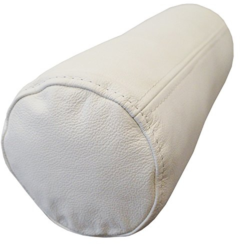 Quattro Meble Weiß Echt Leder Nackenrolle Nackenkissen Lederkissen Sofa Dekokissen Rindsleder Kissen Kopfstützen Kopfkissen Durchmesser 15cm (35cm x D-15cm)