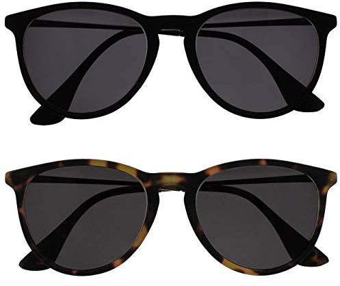 OPULIZE Jet Sonnen Leser Brille 2er Pack Stilvoller großer Designer-Rahmen Kratzfest Getönte Linse UV400-Schutz Schwarzgummierte Vorderseite Schildpattbraune Herren Damen SS96-12 +1.00