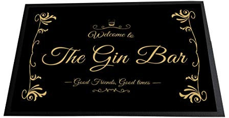 ARTYLICIOUS The Gin Bar, Novelty Door mat, black and gold printed Door mat 60 x 40cm, non slip base mat
