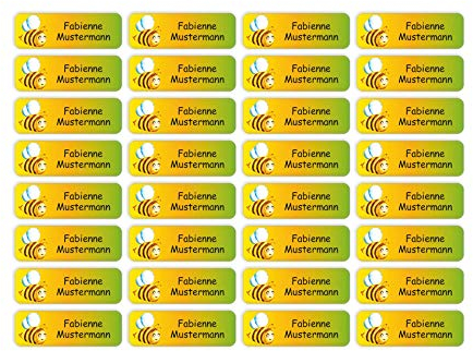Sunnywall® Namensaufkleber Kinder Schule Biene Aufkleber Namensetiketten | 60 Stück Klebeetiketten zum Beschriften 4,8x1,6cm Kita Schulanfang | wasserfest