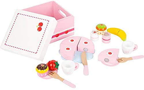 small foot 11796 Süßigkeitenkiste Spiel-Set, prall gefüllt, inklusive Zwei Tassen, Teller und Besteck, ab DREI Jahren Toys