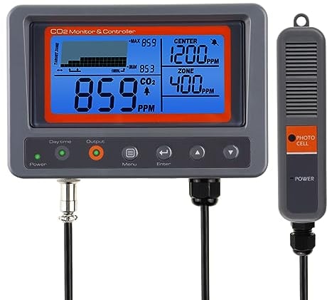 CO2-Controller Kohlendioxid-Monitor Luftqualitätsmonitor CO2-Messgerät mit Tag- und Nachtsteuerungsrelaisfunktion, NDIR-Sensor-Sondenkabel, CO2-Detektor für Gewächshaus, Wachstumsraum, Fabrik,
