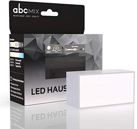 abcMIX LED Hausnummer, personalisierbare beleuchtete Hausnummer, Hausnummernleuchte mit LED - Hausnummer BINDESTRICH, Farbe WEIß, Lichtfarbeneinstellung, Dimmbarkeit