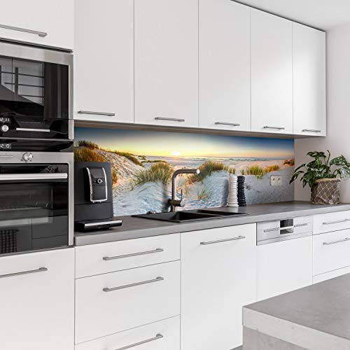 Dedeco Küchenrückwand Motiv: Strand V2, 3mm Acrylglas als Spritzschutz für die Küchenwand Wandschutz Dekowand wasserfest, 3D-Effekt, alle Untergründe, 280 x 60 cm