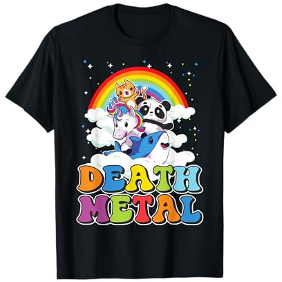 Rétro Death Metal Chat Arc-en-Ciel Licorne Funny Metal Heavy Metal T-Shirt