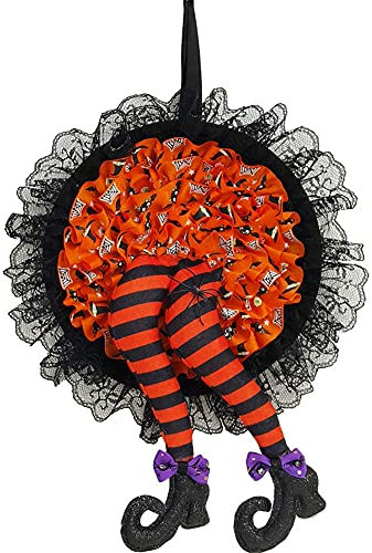 Ailovone Halloween Kranz mit Hutbeinen Halloween Kranz Tür hängende Dekoration Halloween Kranz Deko Dekoration Blumenring Tür Deko Schlafzimmer, hängen Anhänger für Fenster Wanddekoration (orange)