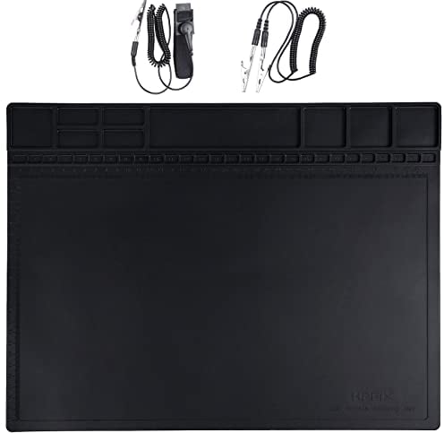 Anti Static Mat for Computer,Laptop,Cellphone,iPad Electronics Repair,HPFIX ESD Soldering Mat Heat Resistant with ESD Wrist Strap and Grounding Cord