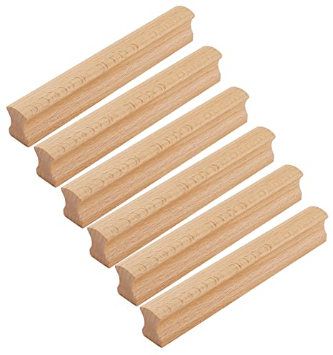 CWYP-40 6 Stück Schrankgriffe Holz Lang, Buche Holz Möbelgriffe Lang Küchengriffe Schubladengriffe Vintage Garderobe Ziehgriffe Wohnzimmer Schlafzimmer Griffleisten (Lochzentren:192mm,holzfarbe)