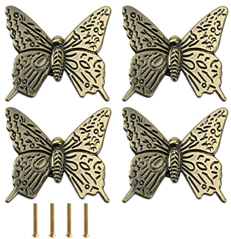 EMSea 4pcs Butterfly Drawer Handle Creative Drawer Knob Butterfly Shape Cabinet Knob Pull Handles for Cabinet Drawer Wardrobe Cupboard Wooden Box Case 43x40x16mm Green Bronze