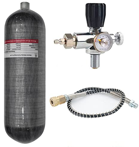 TUXING 4500 psi Kohlefaser-Lufttank 6,8 l (leere Flasche) & PCP-Paintball-Füllstation mit Druckmessventil, Tauchflasche, PCP-Tank mit Reglermanometer für PCP-Spiele