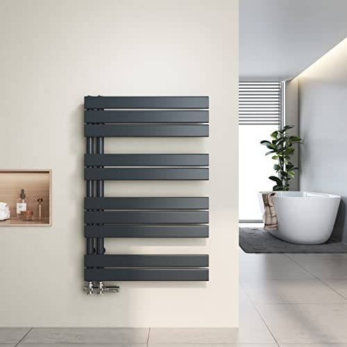 Heilmetz Badheizkörper Flach Design Heizkörper Handtuchtrockner für Badezimmer Handtuchheizkörper mit Seitenanschluss 600x899mm Handtuchwärmer Anthrazit 558W