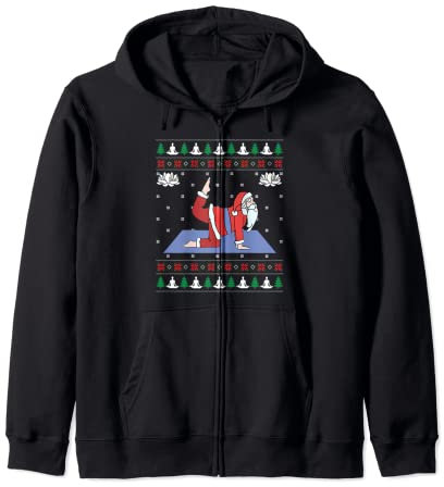 Süßer Yoga-Pose Santa Ugly Christmas Sweater Xmas Lovers Kapuzenjacke