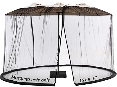 Moustiquaire pour parasol de terrasse double face de 4,6 m avec double fermeture éclair en bas pour terrasse, tonnelle, auvent escamotable, 3 x 3 m, interchangeable (noir, 4,6 m)