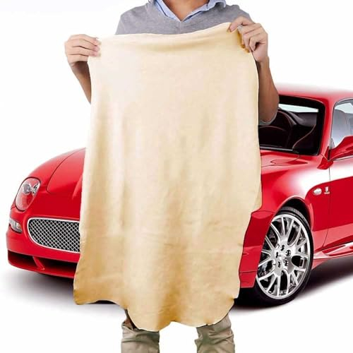 90x60 cm Groß Leder zum Reinigen,Autoleder,Polierleder,Premium Qualität Naturbelassenes Leder,Perfekt zum Trocknen von Autos,Glas, Spiegel,Trockentuch Super Weich und Sehr Saugfähig