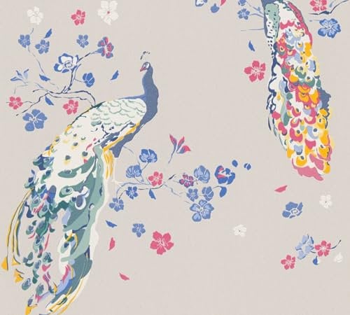 Livingwalls House of Turnowsky 389064 Bird Wallpaper Grey Blue Floral Non-Woven Wallpaper 10.05 m x 0.53 m Made in Germany