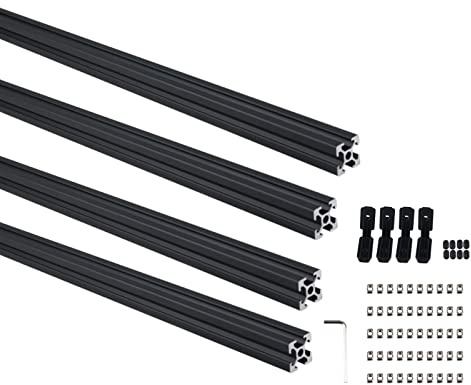 GooEquip 4 Stück 600mm T-Slot 2020 Aluminiumprofil Extrusions Aluprofil Norm Eloxierte Schwarze Linearschiene für 3D-Drucker und CNC-DIY-Lasergravurmaschine
