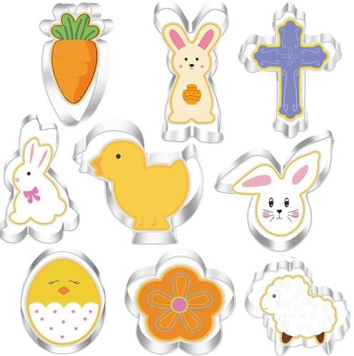 Ausstechformen für Ostern, 9 Stück Edelstahl Ostern Ausstecher Ausstechform Set Hasen Ausstechform Plätzchen, Plätzchenformen Küken, Cookie Cutters Möhrchen, Ei Plätzchen Ausstechform