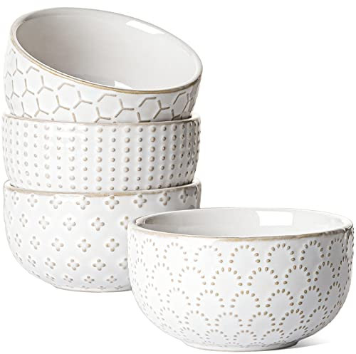 LE TAUCI Kleine Schüsseln, 200 ml, Keramikprägung, Steingut, Schüssel für Dipping, Beilagen, Soßen, Vorspeisen, Dessert, Sushi, Anzug für Hauseinweihung, 8,9 cm, 4 Stück, arktisches Weiß