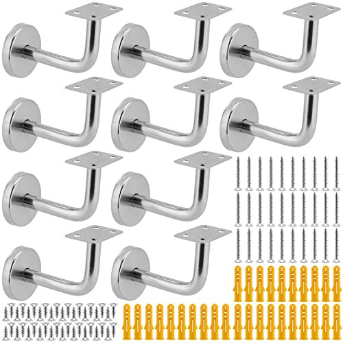 MUKLEI 10 PCS Stair Handrail Brackets, Stair Rail Brackets Stainless Steel, Heavy Duty Handrail Bracket for Stairs Wall Mounted Bannister Bracket, Silver