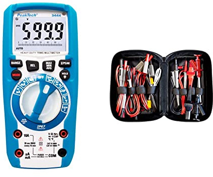 PeakTech 3444 – True RMS Digital Multimeter & Peak Tech P 8200 – Messzubehör Set für Digital Multimeter, Prüfkabel Set, Elektronik Sortiment mit Prüfkabel - 14-teilig inkl. Tasche