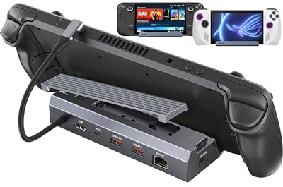 Steam Deck Dock, Steam Deck Stand(6-in-1) with HDMI 2.0 4K@60Hz, Gigabit Ethernet 1000Mbps, 10Gbps USBA 3.2, 100W USB C PD Charging, USB 2.0, 10Gbps M.2 Docking Station for Valave Steam Deck/ROG Alloy