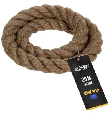 NAJDER Corda di iuta naturale, corda juta, spago di iuta, corda intrecciata in fibra naturale, spessore 40 mm, lunghezza 20 m per bricolage, giardinaggio, decorazione, artigianato, alberi per gatti