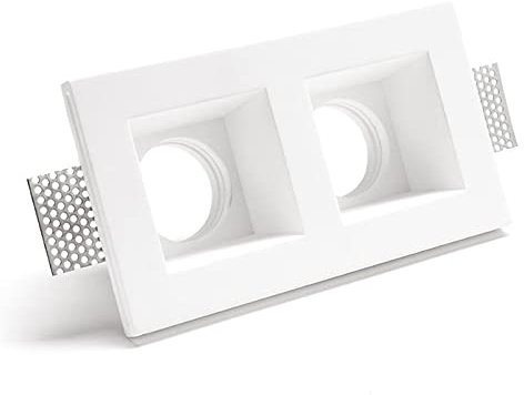 CLICLED Porta Faretto Gesso Incasso Bianco 2 Luci Soffitto Quadrato Verniciabile GS-5053