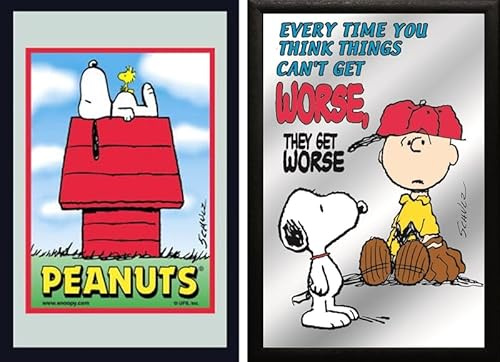 Set: 2 Spiegelbilder Snoopy Peanuts 20x30 cm Kinderzimmer Deko Dekobilder Wandbilder Hinterglasdruck
