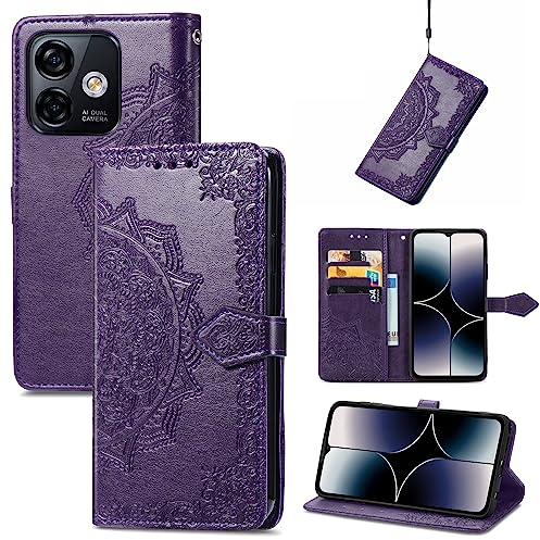 Fertuo Coque pour Ulefone Note 16 Pro, Portefeuille Étui Housse en Cuir à Rabat avec Porte Carte, Chiusura Magnetica [Motif de Mandala] Flip Cover Case Antichoc pour Ulefone Note 16 Pro, Violet